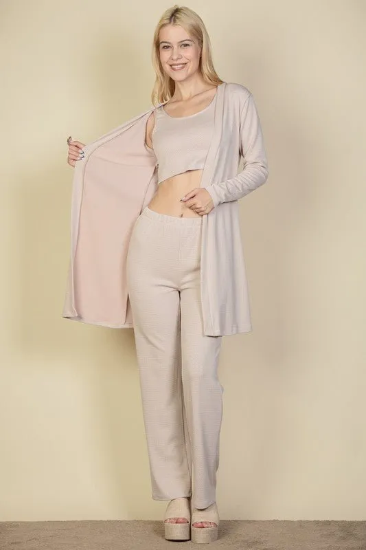 3Piece Set Cardigan, Crop Tank Top and Pants Set