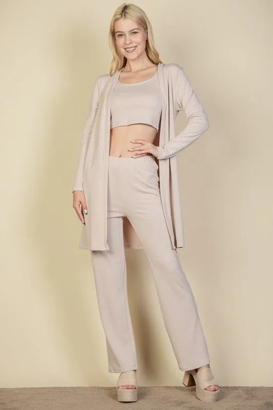 3Piece Set Cardigan, Crop Tank Top and Pants Set