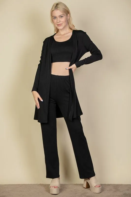 3Piece Set Cardigan, Crop Tank Top and Pants Set