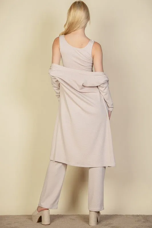 3Piece Set Cardigan, Crop Tank Top and Pants Set