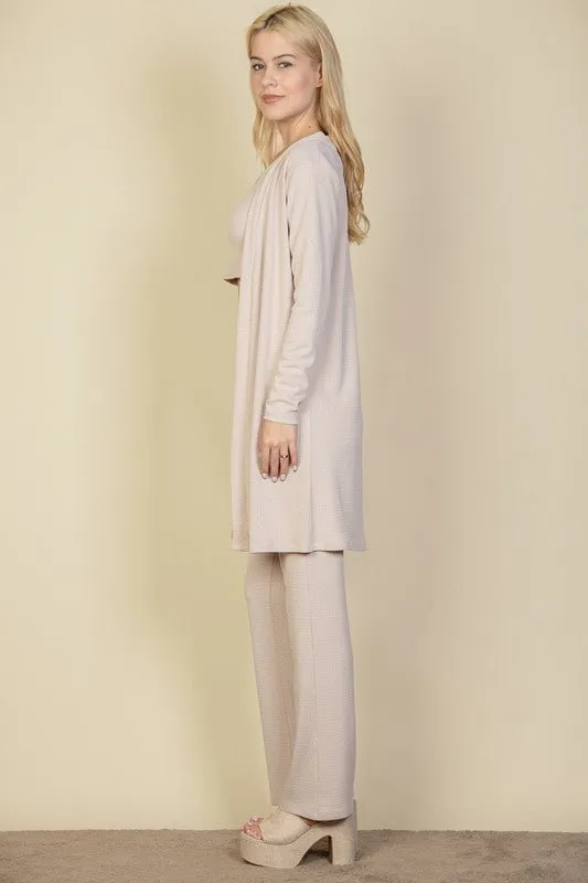 3Piece Set Cardigan, Crop Tank Top and Pants Set