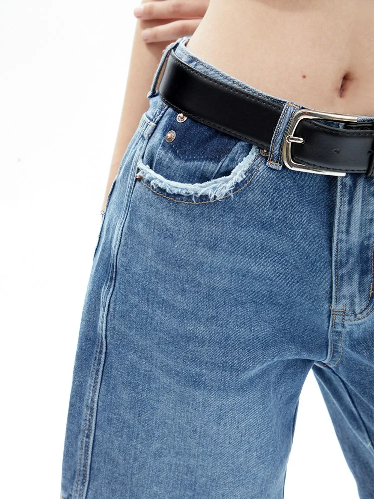 Casual Straight Leg Denim Pants
