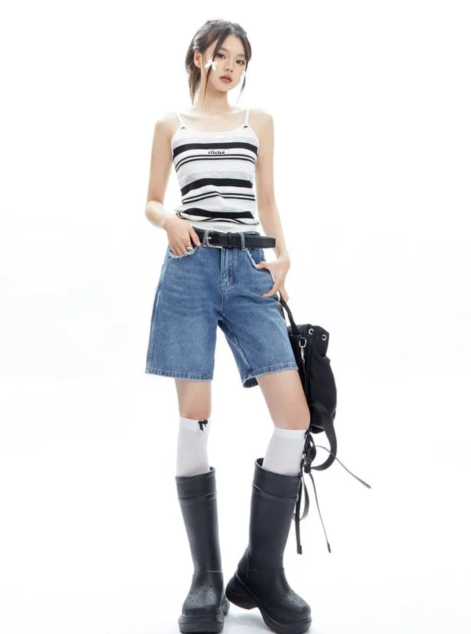 Casual Straight Leg Denim Pants