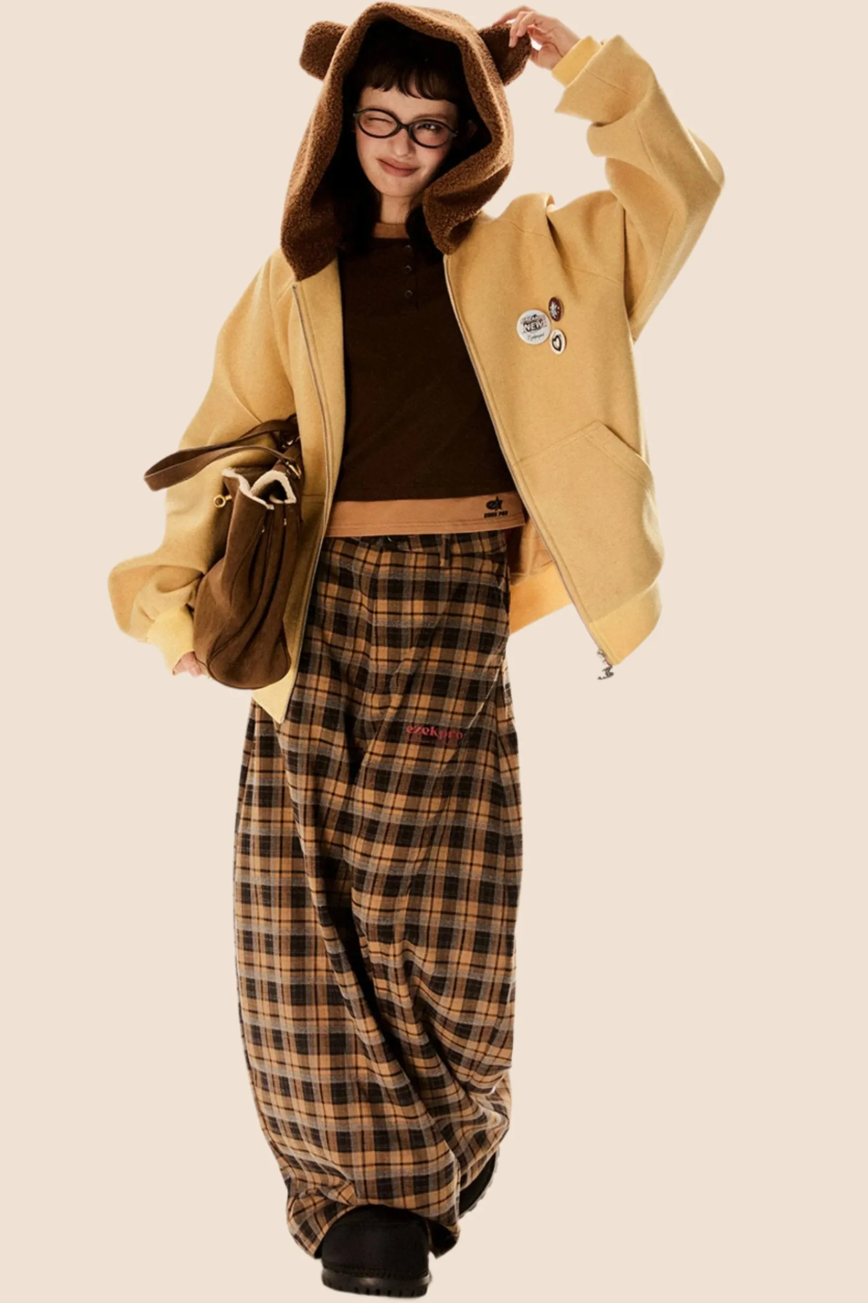 Casual Straight-Leg Plaid Pants