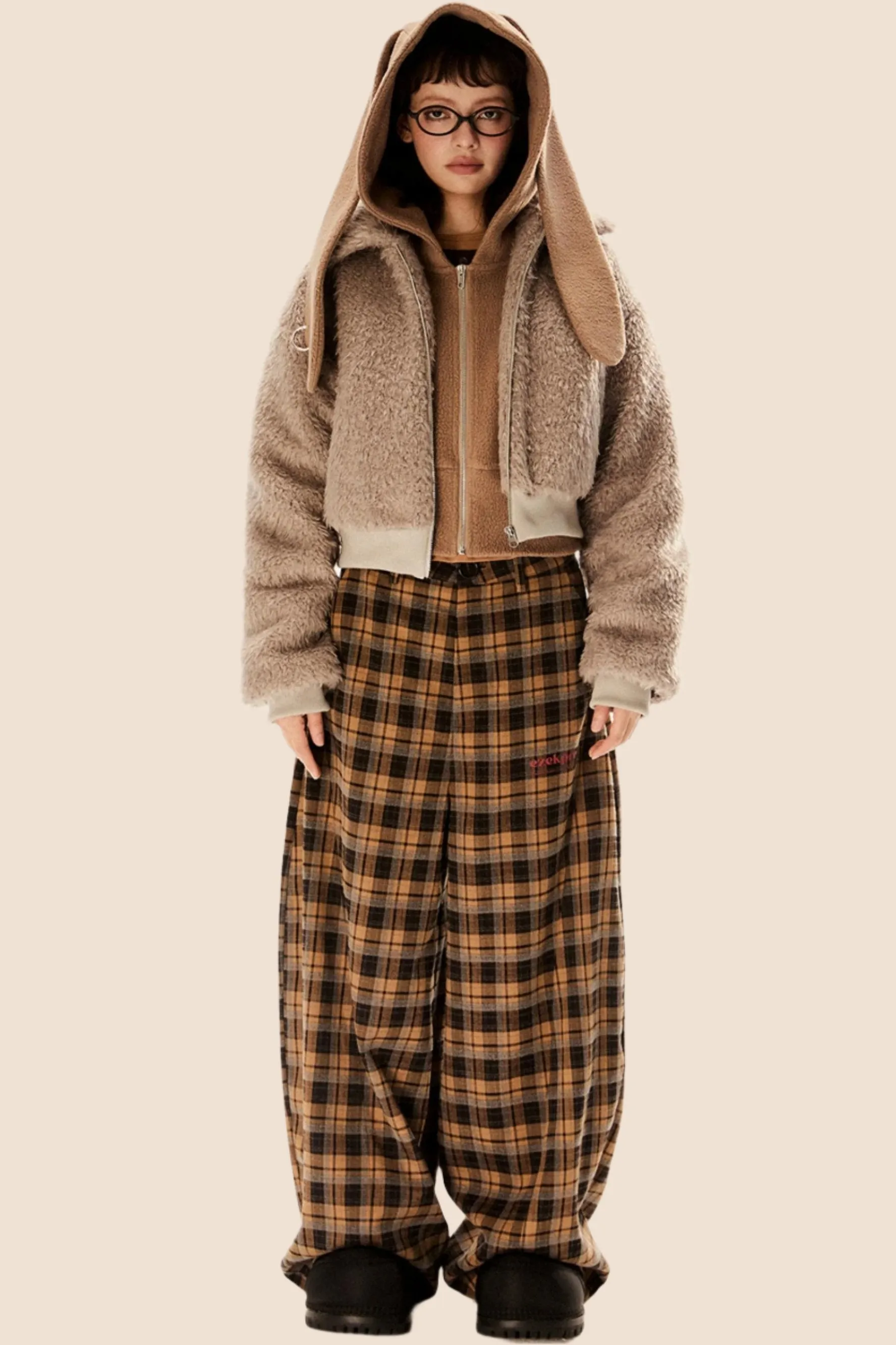 Casual Straight-Leg Plaid Pants