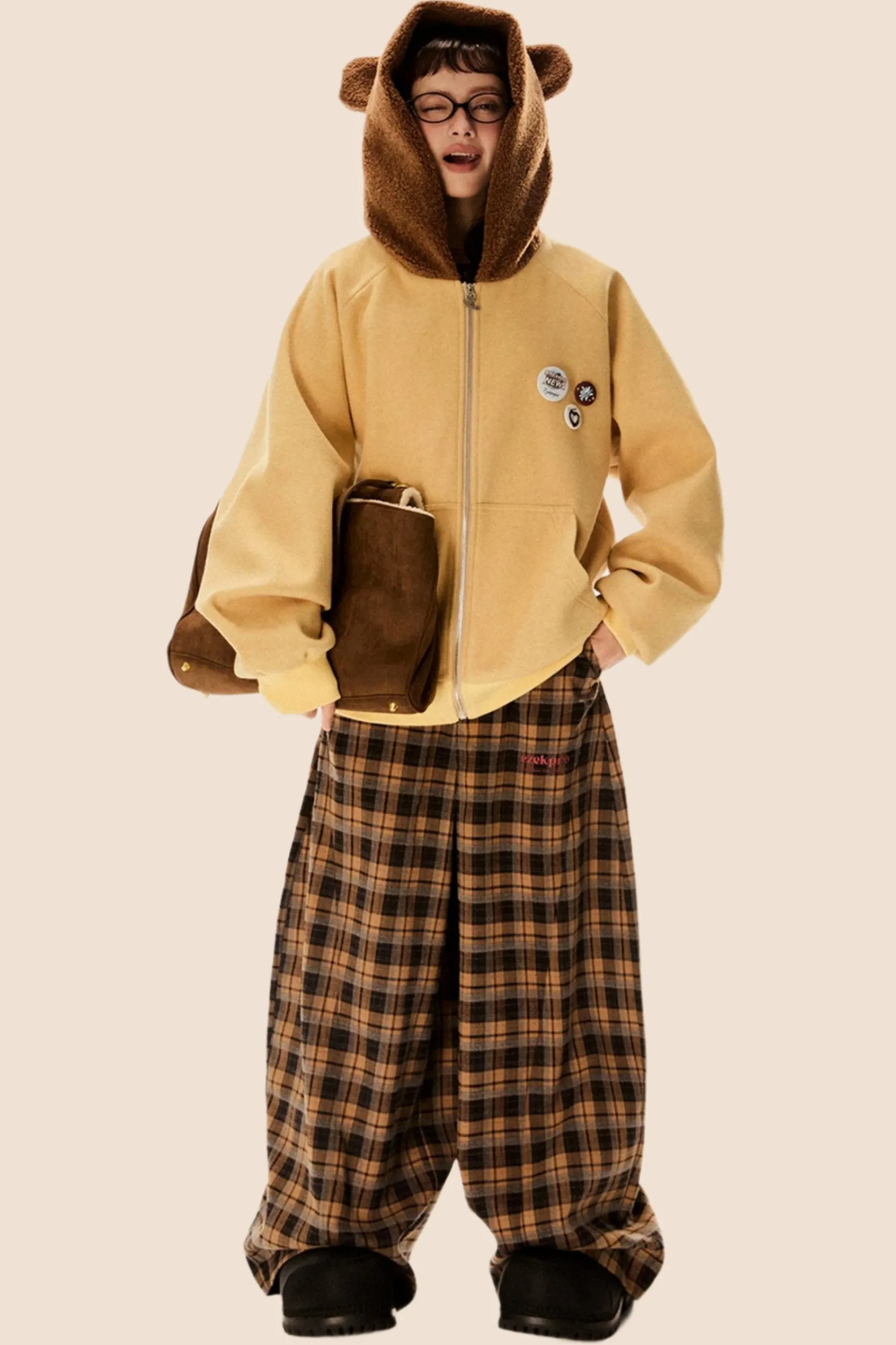 Casual Straight-Leg Plaid Pants