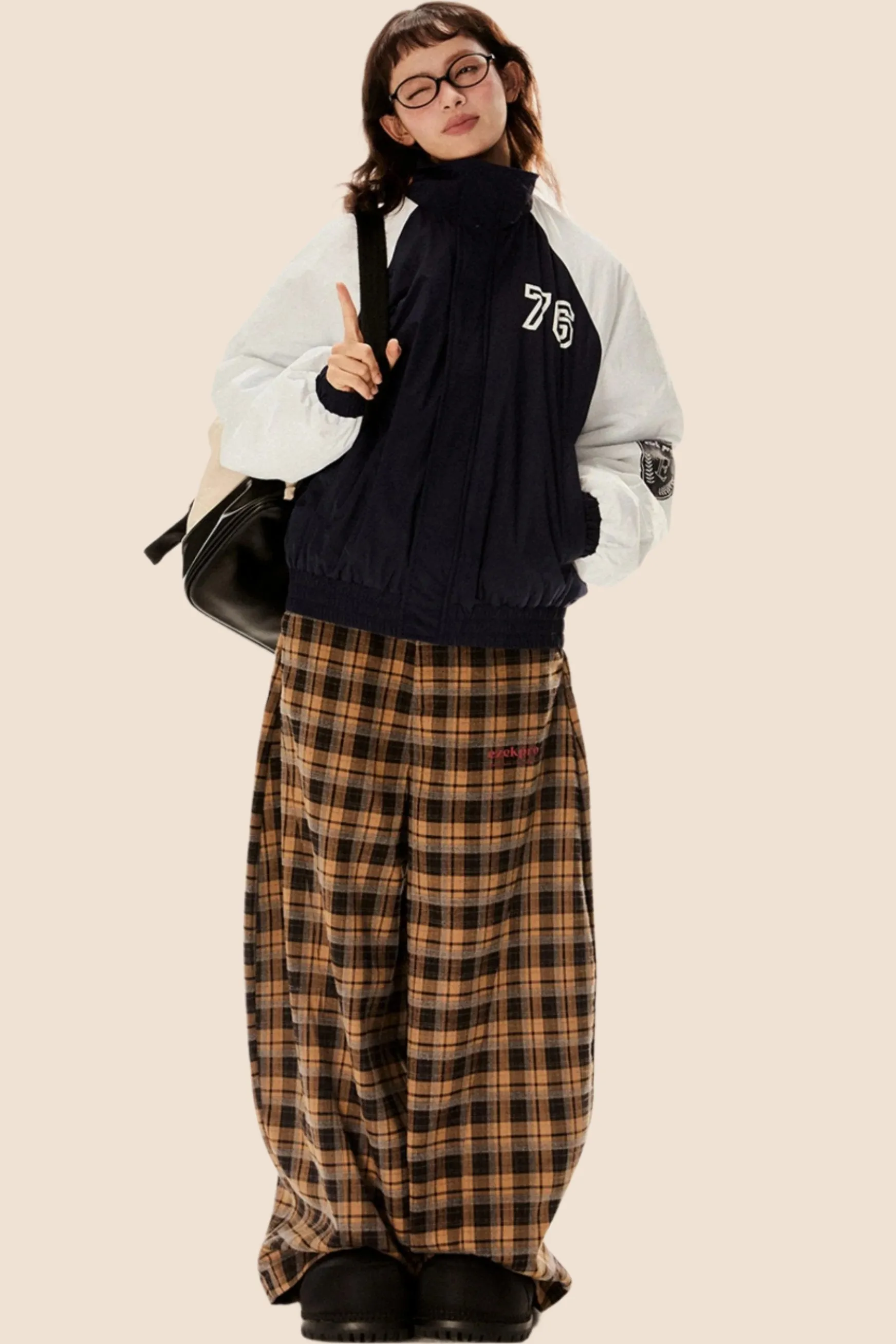 Casual Straight-Leg Plaid Pants