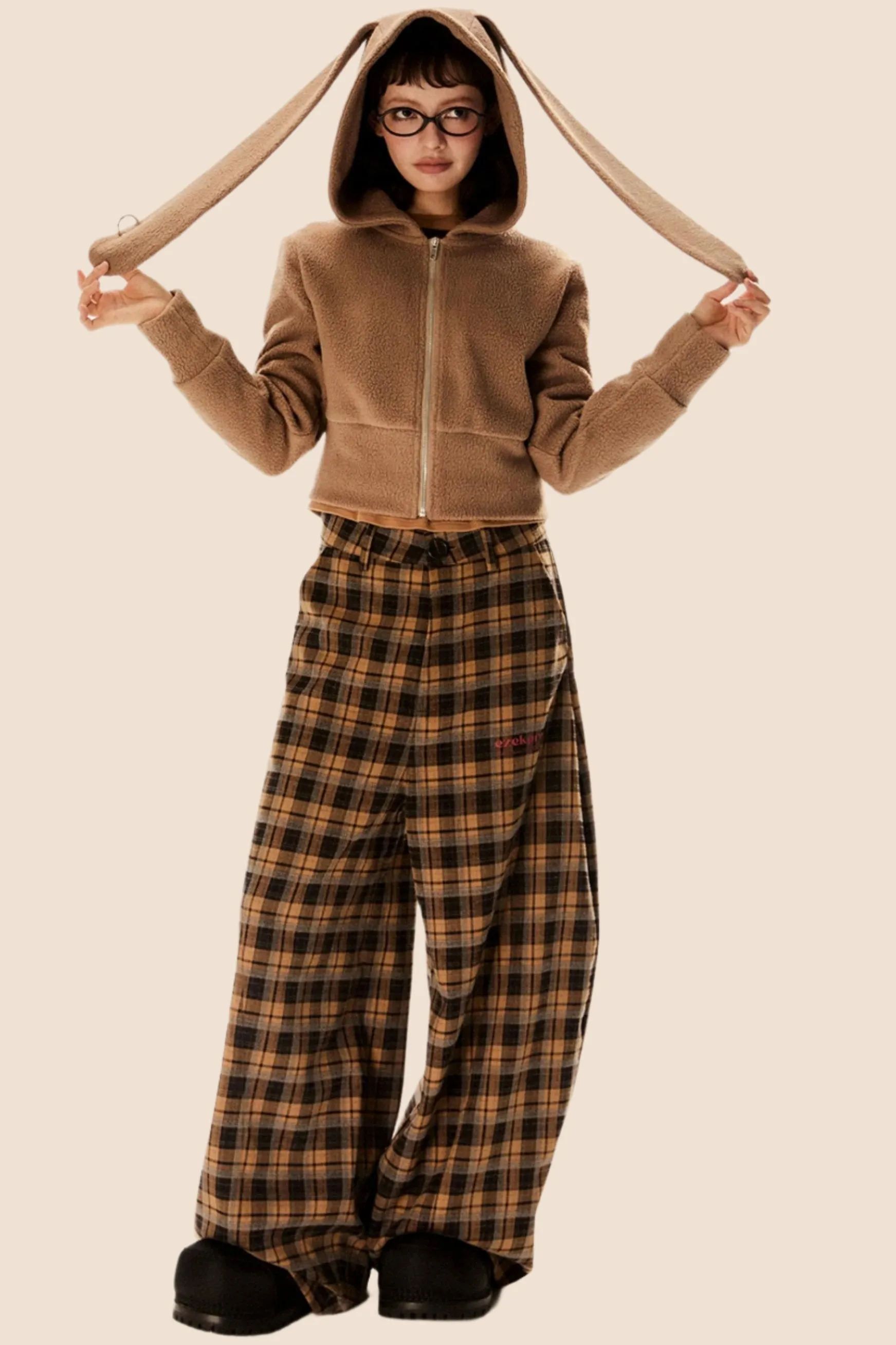 Casual Straight-Leg Plaid Pants