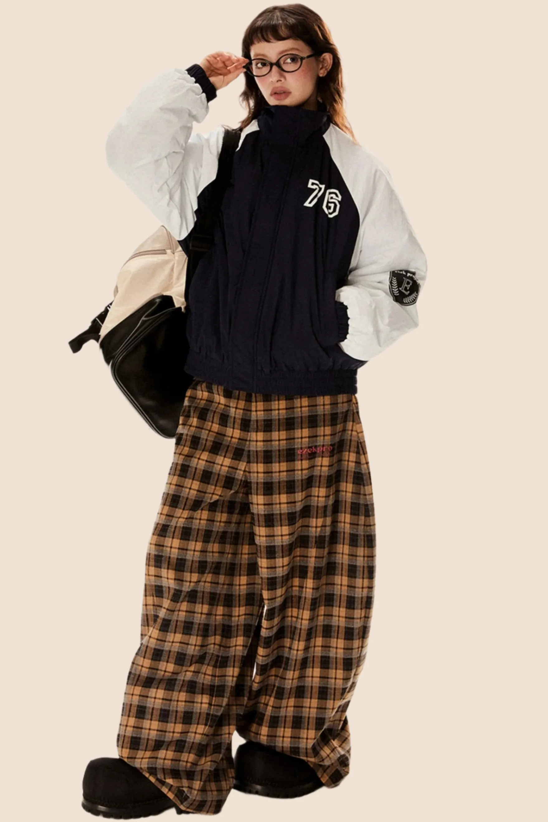 Casual Straight-Leg Plaid Pants