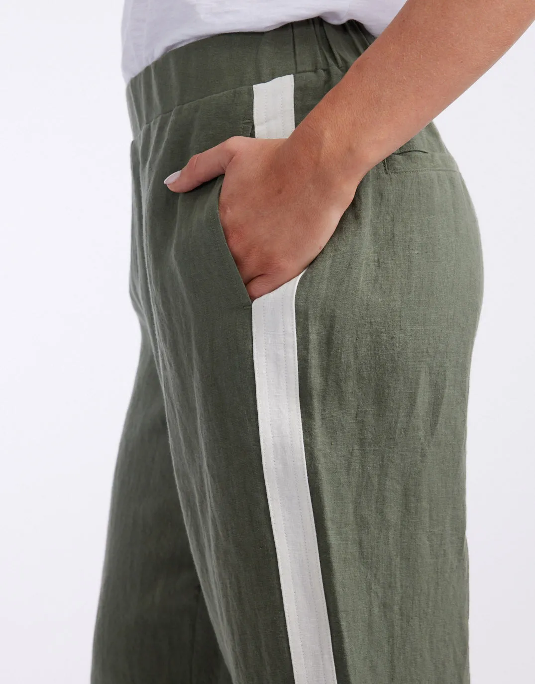 Deluxe 100% Linen Pants - Khaki/White Stripe