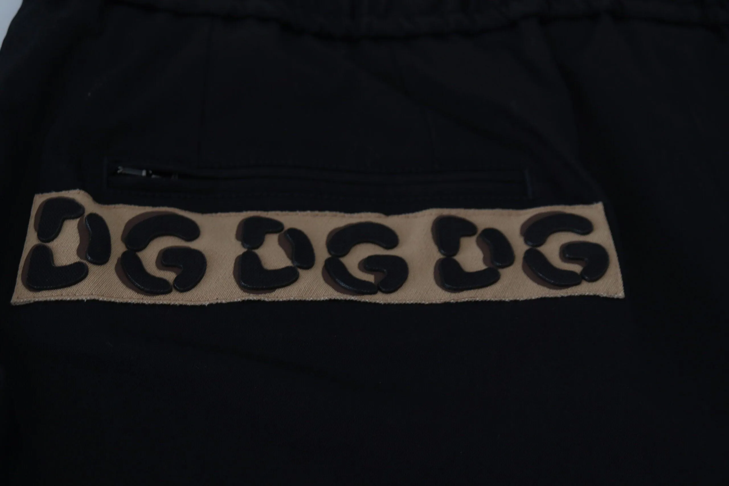 Dolce & Gabbana Black Cotton Elastic Waist DG Logo Cropped Pants