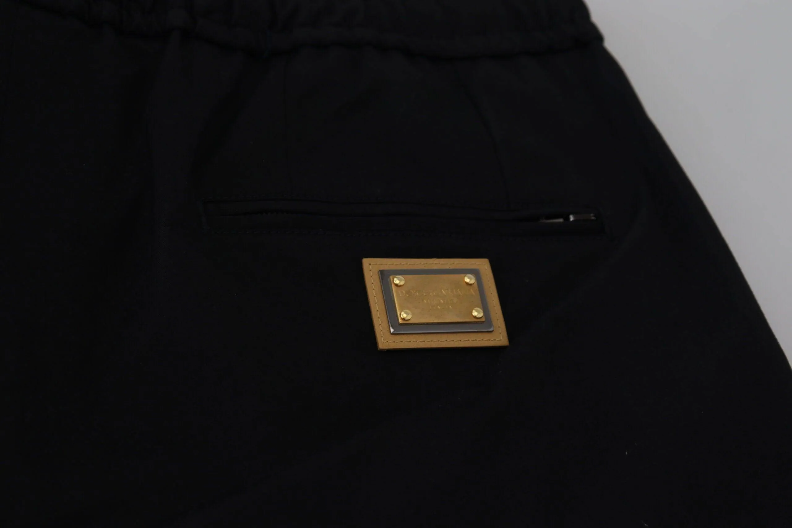 Dolce & Gabbana Black Cotton Elastic Waist DG Logo Cropped Pants