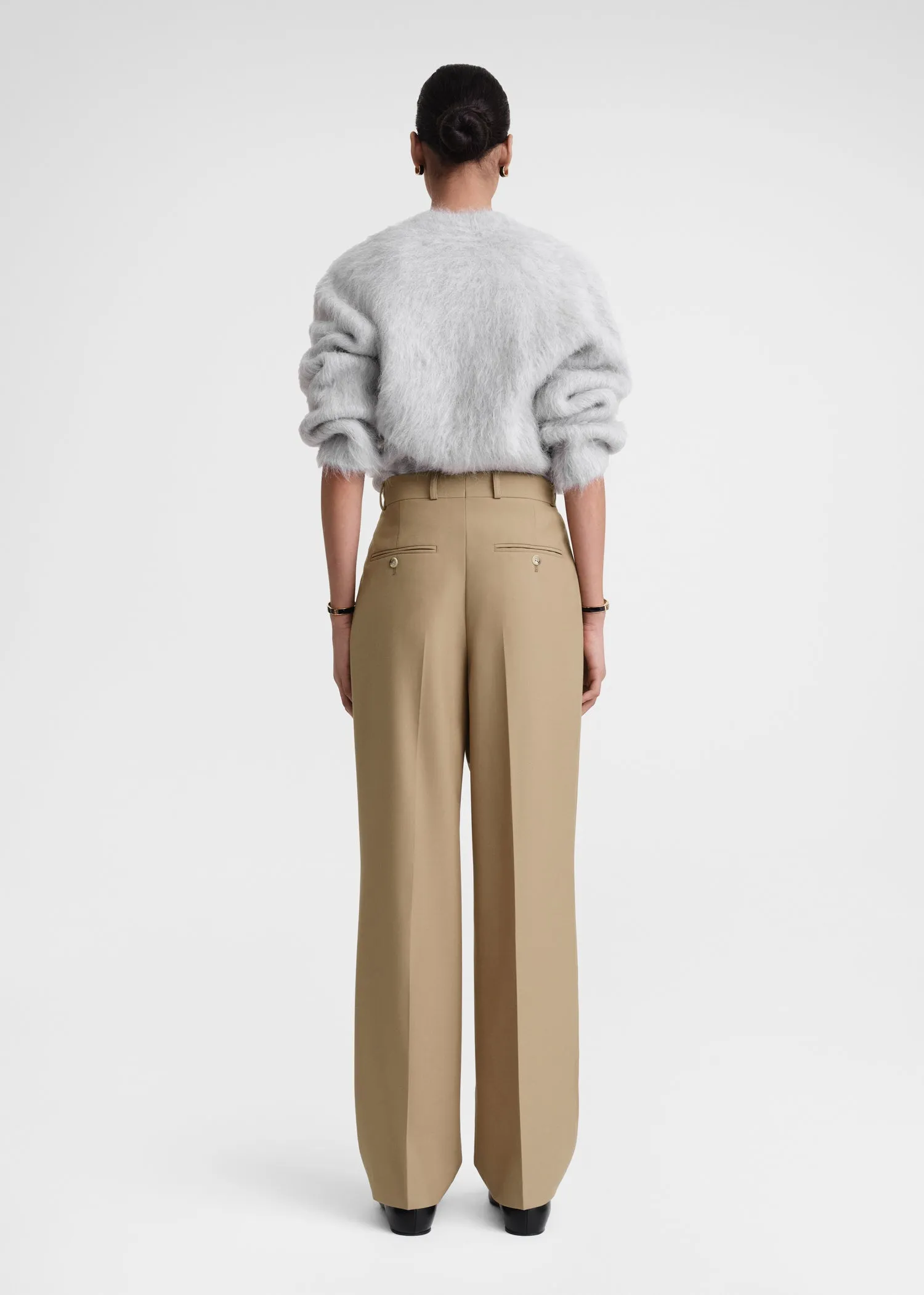 Double-pleated tailored trousers biscuit