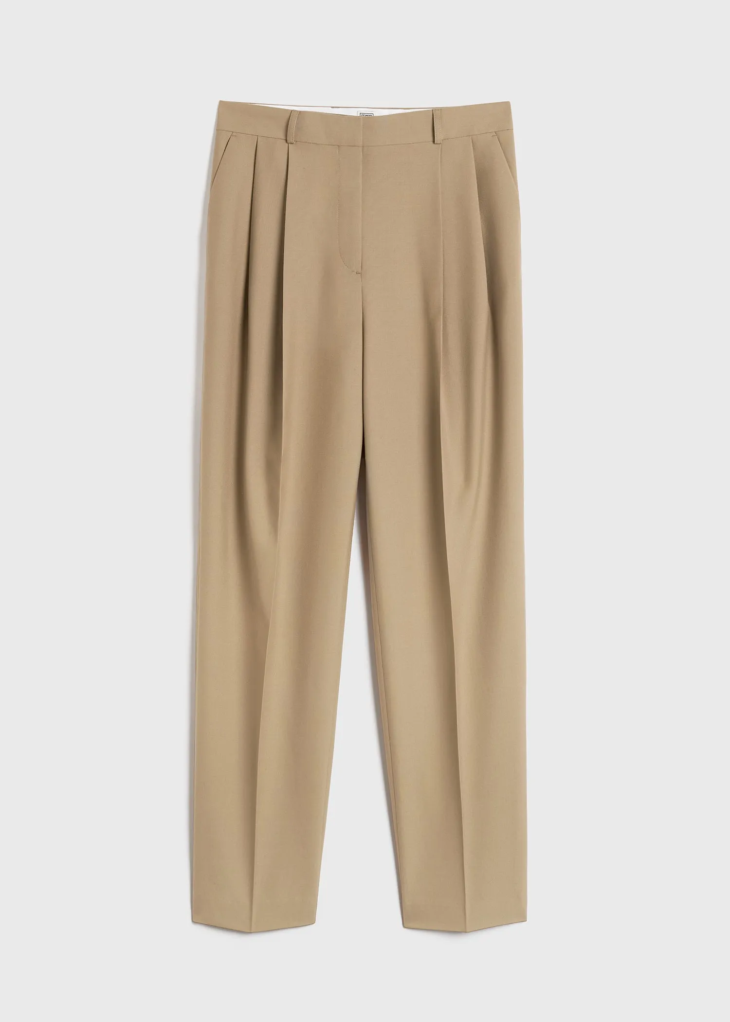 Double-pleated tailored trousers biscuit