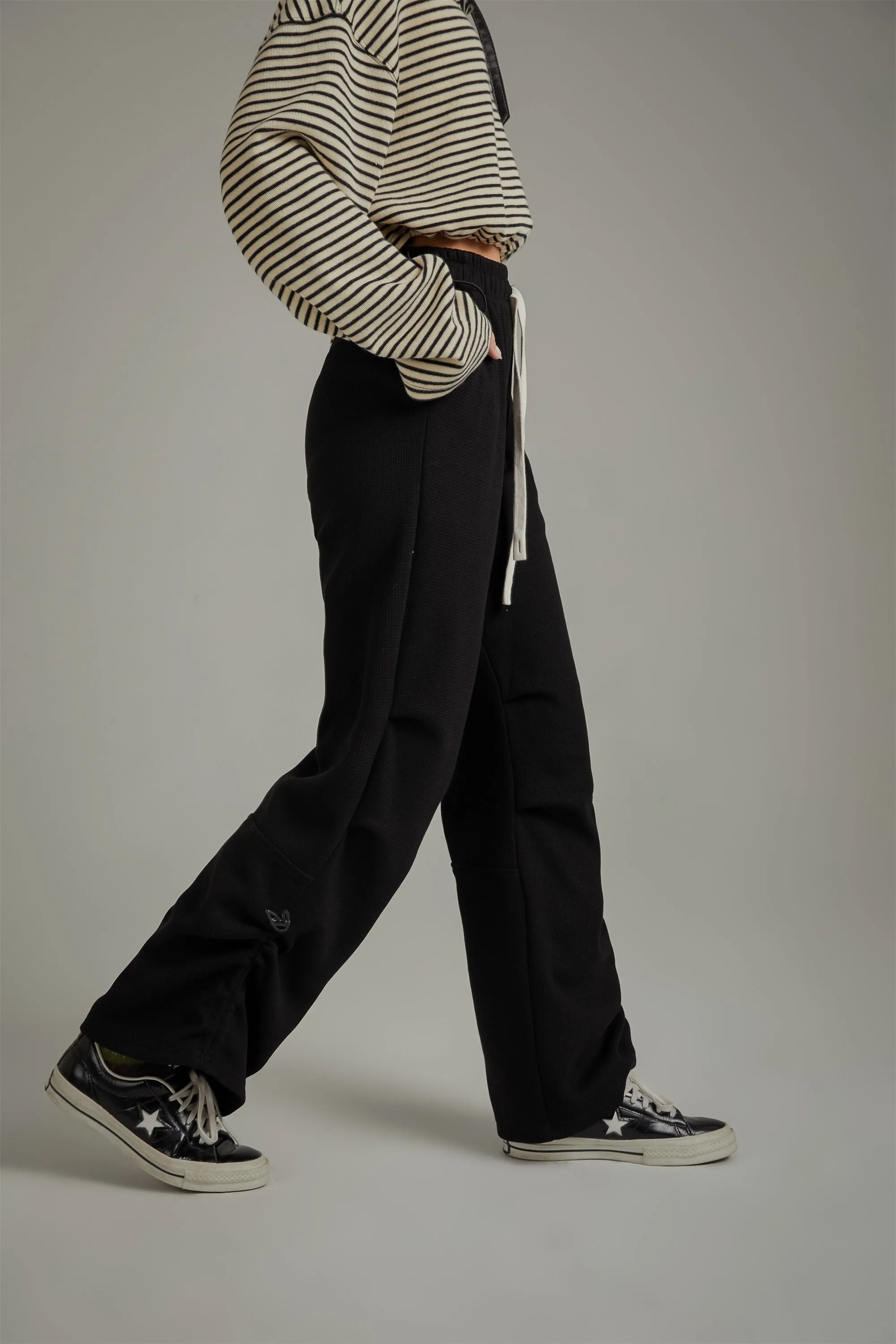 Elastic Waist Shirring Wide Pants