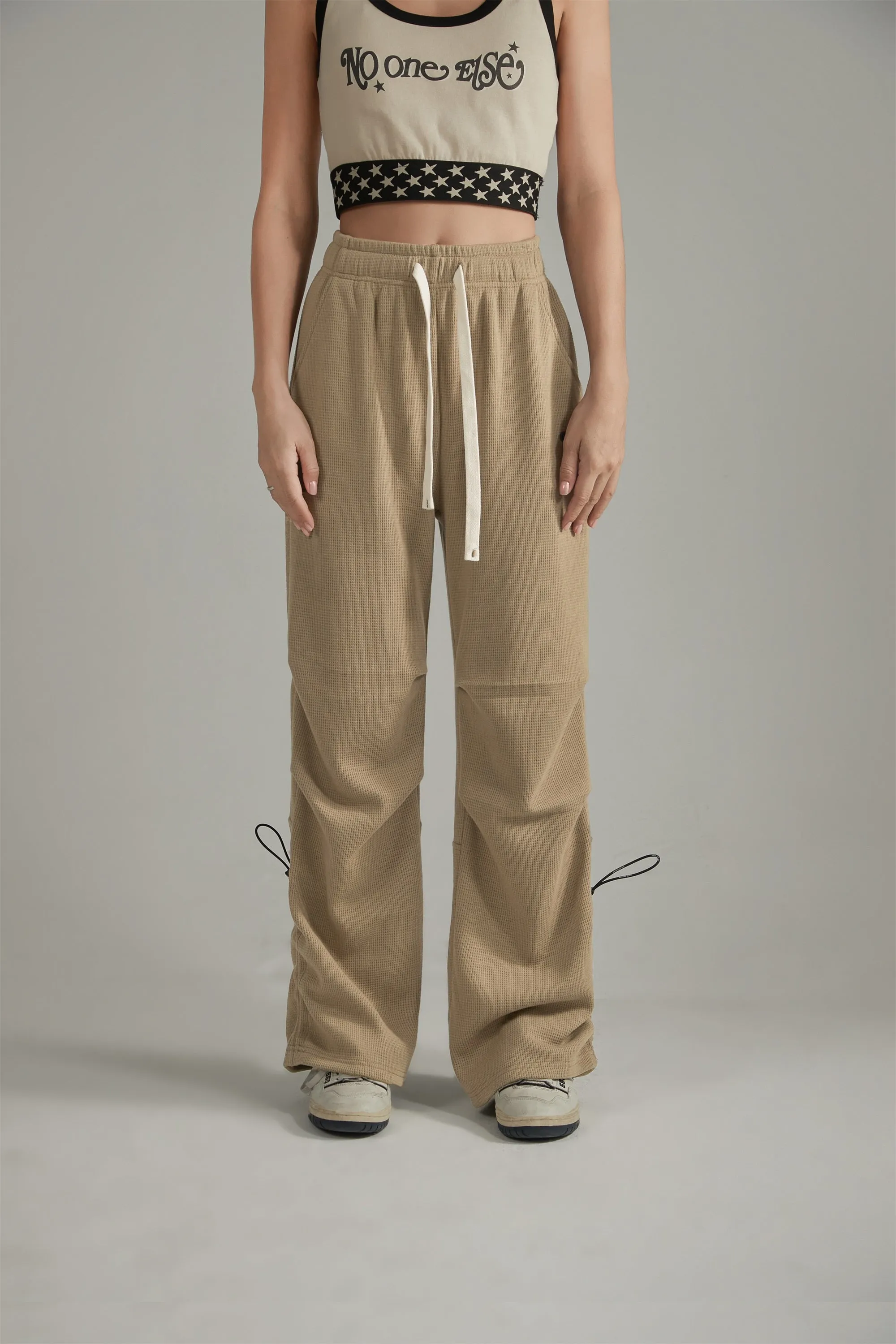 Elastic Waist Shirring Wide Pants