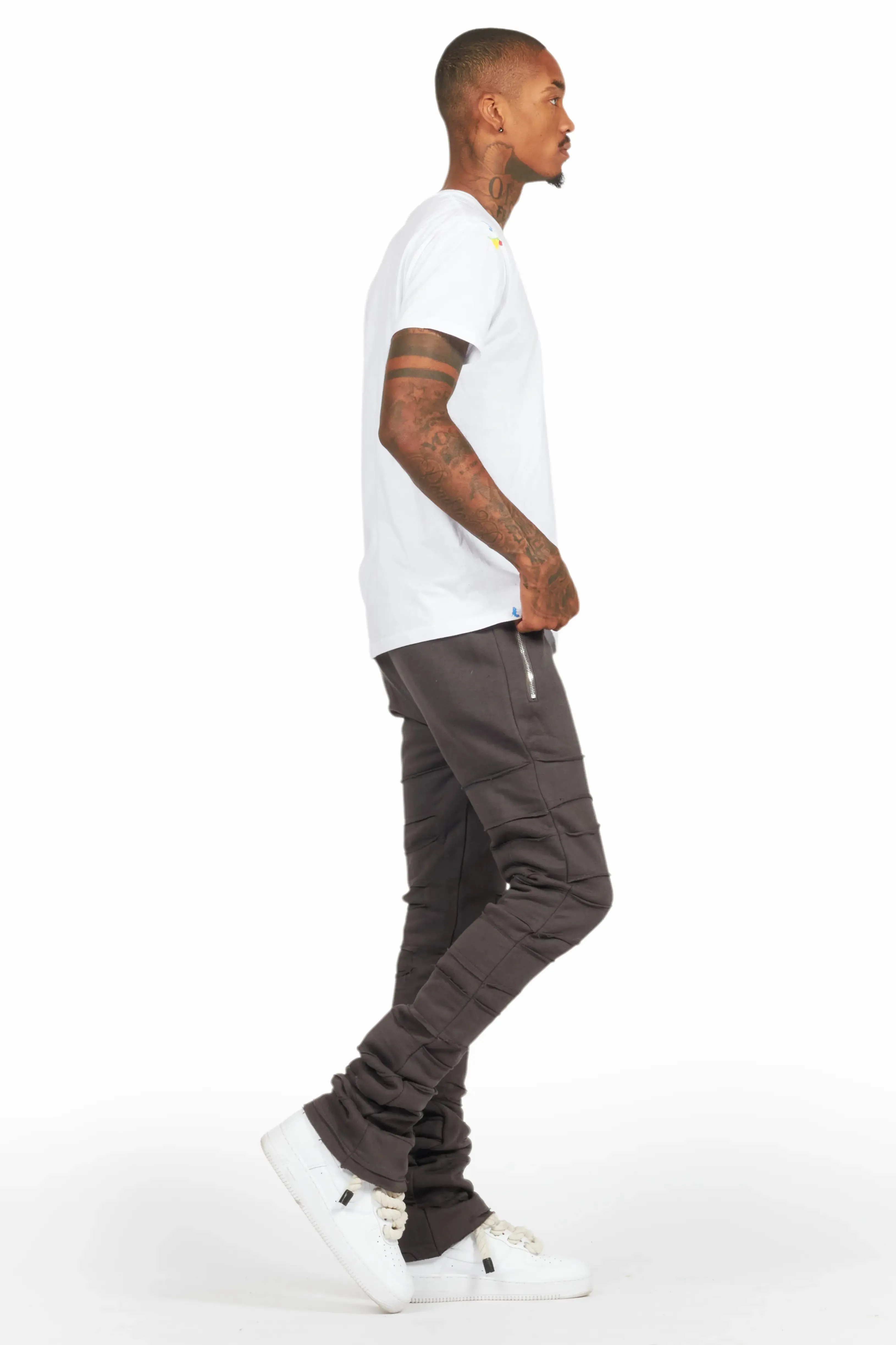 Emilio Vintage Grey Stacked Flare Track Pant
