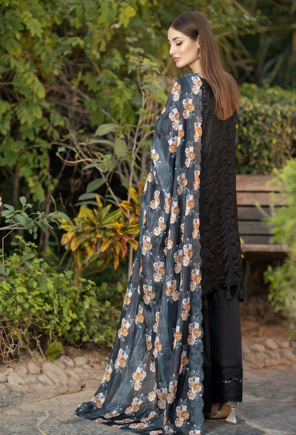 Fuchsia by Adan's Libas Unstitched 3 Piece Chikankari Lawn Collection'2023-09-French Black