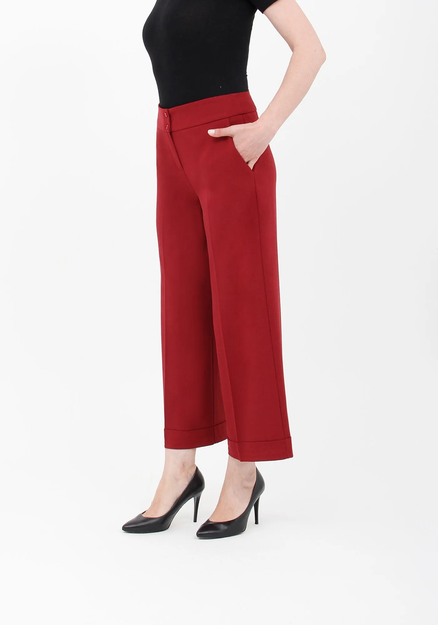G-Line Burgundy Wide Leg Cropped Pants