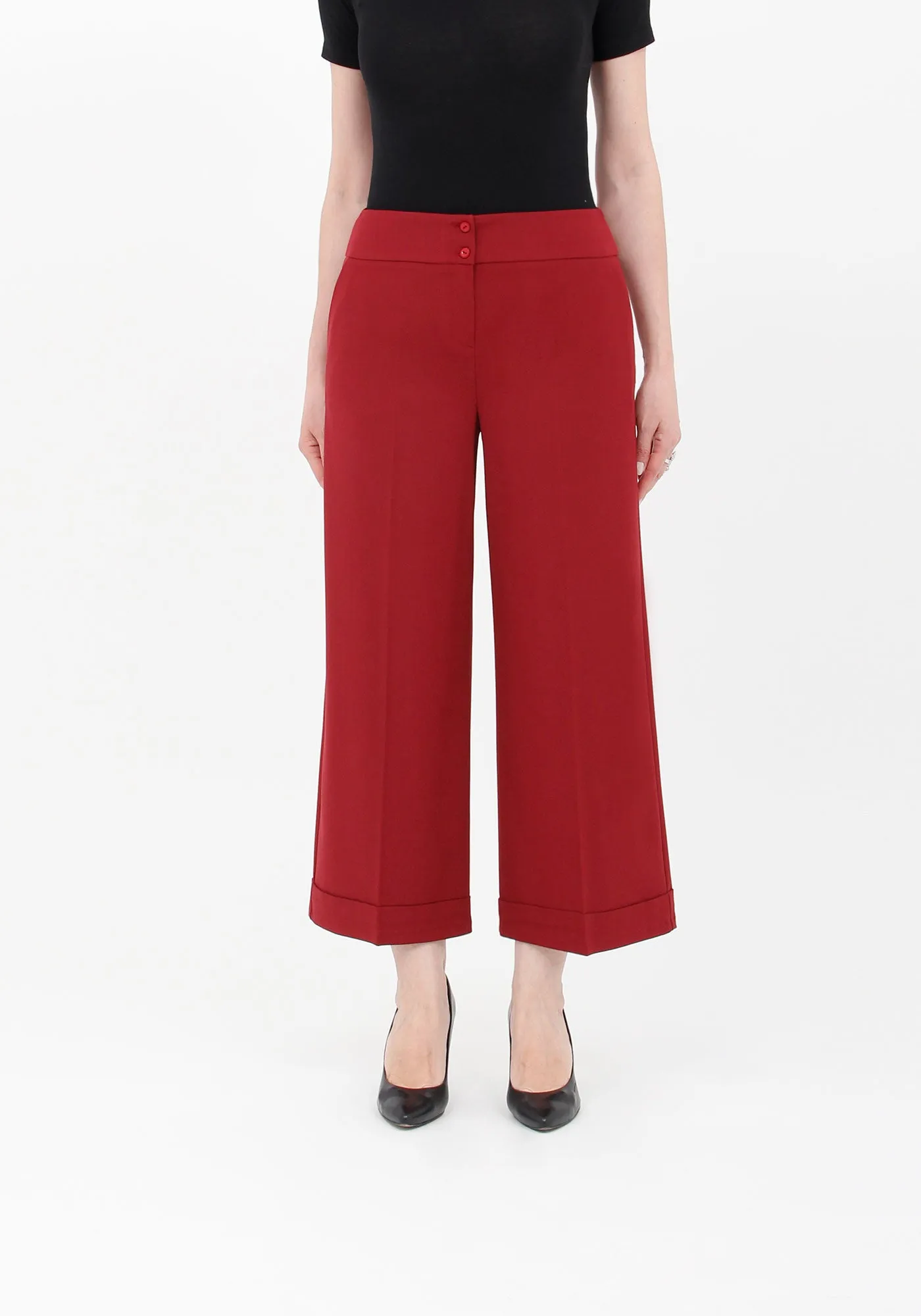 G-Line Burgundy Wide Leg Cropped Pants