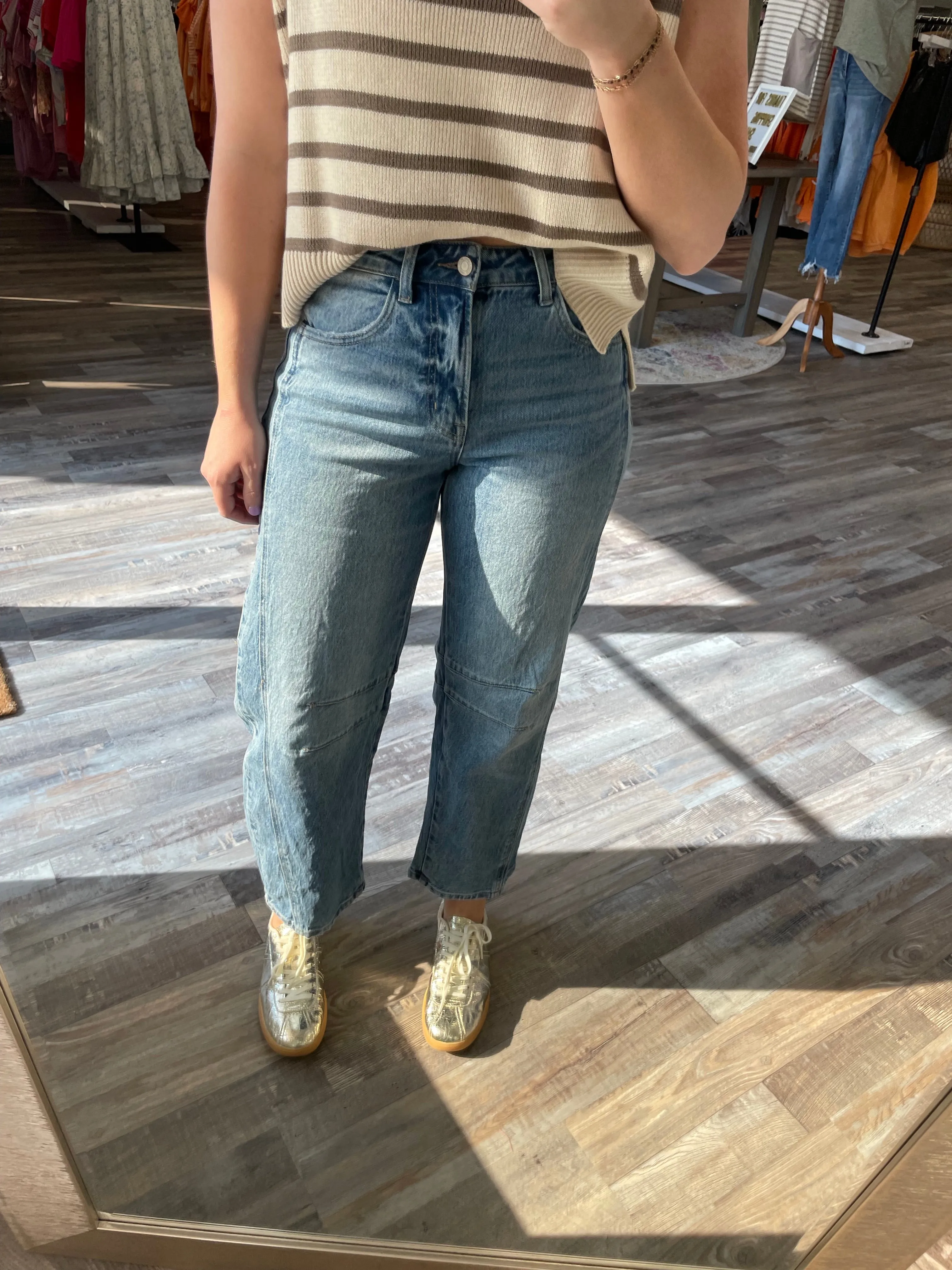 High Rise Barrel Jeans - Medium Wash
