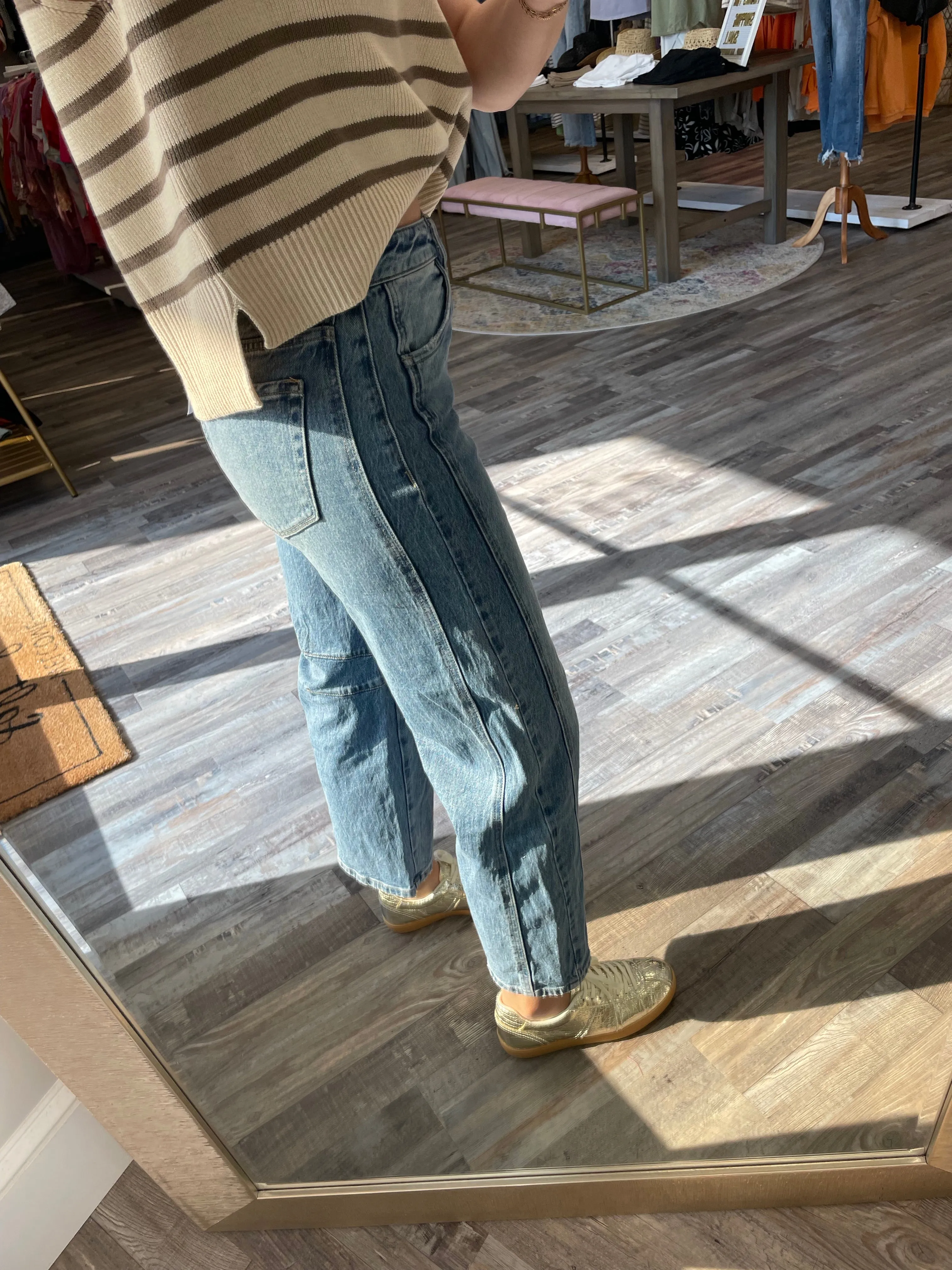 High Rise Barrel Jeans - Medium Wash