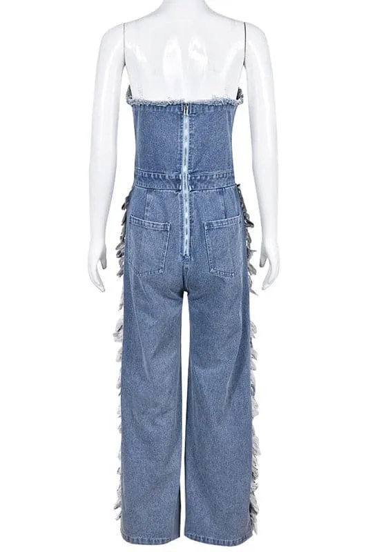 JZ393 Ripped Denim Jumpsuits