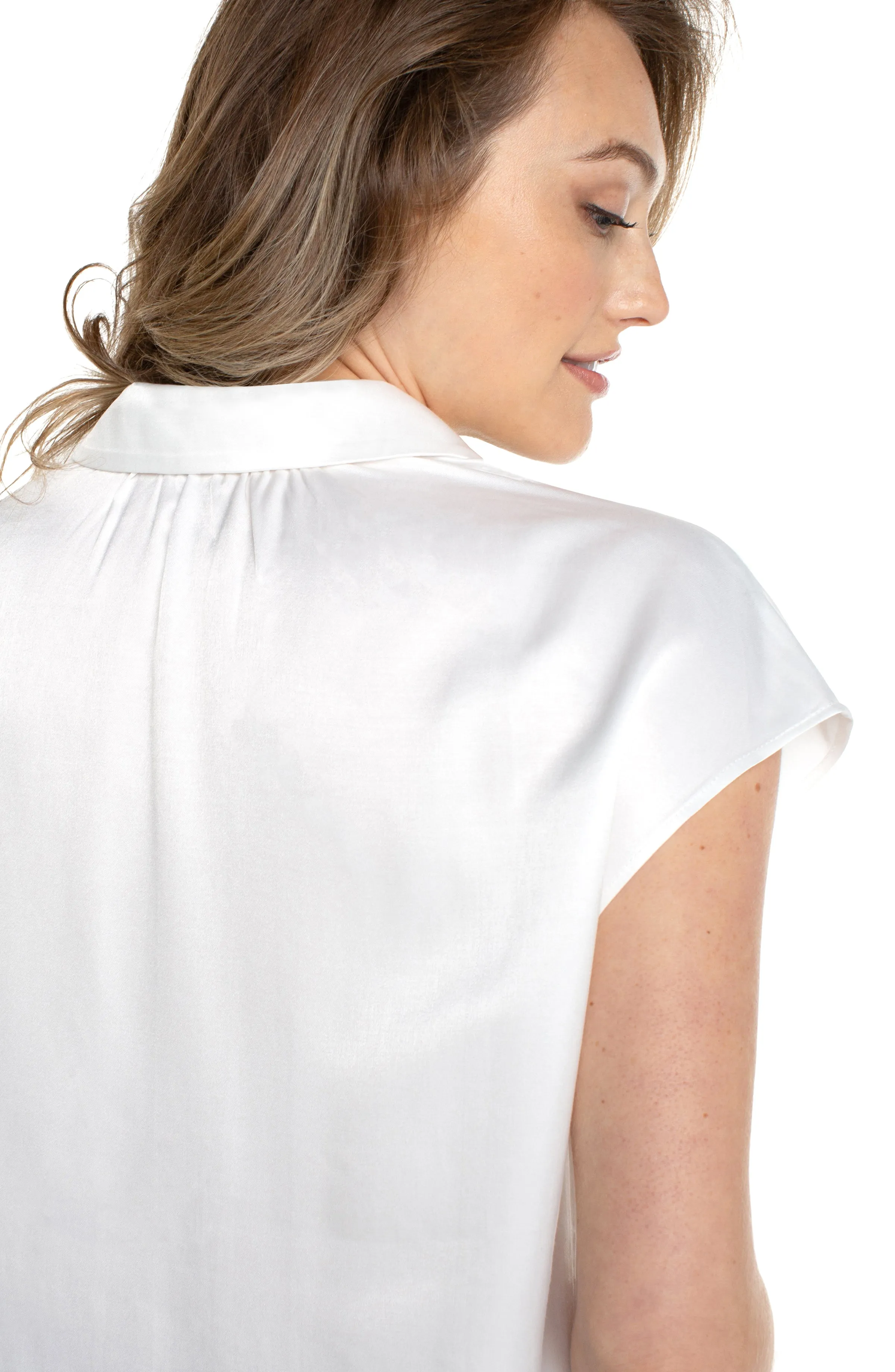 Liverpool Dolman Sleeve Blouse with Collar and Button Front (White)