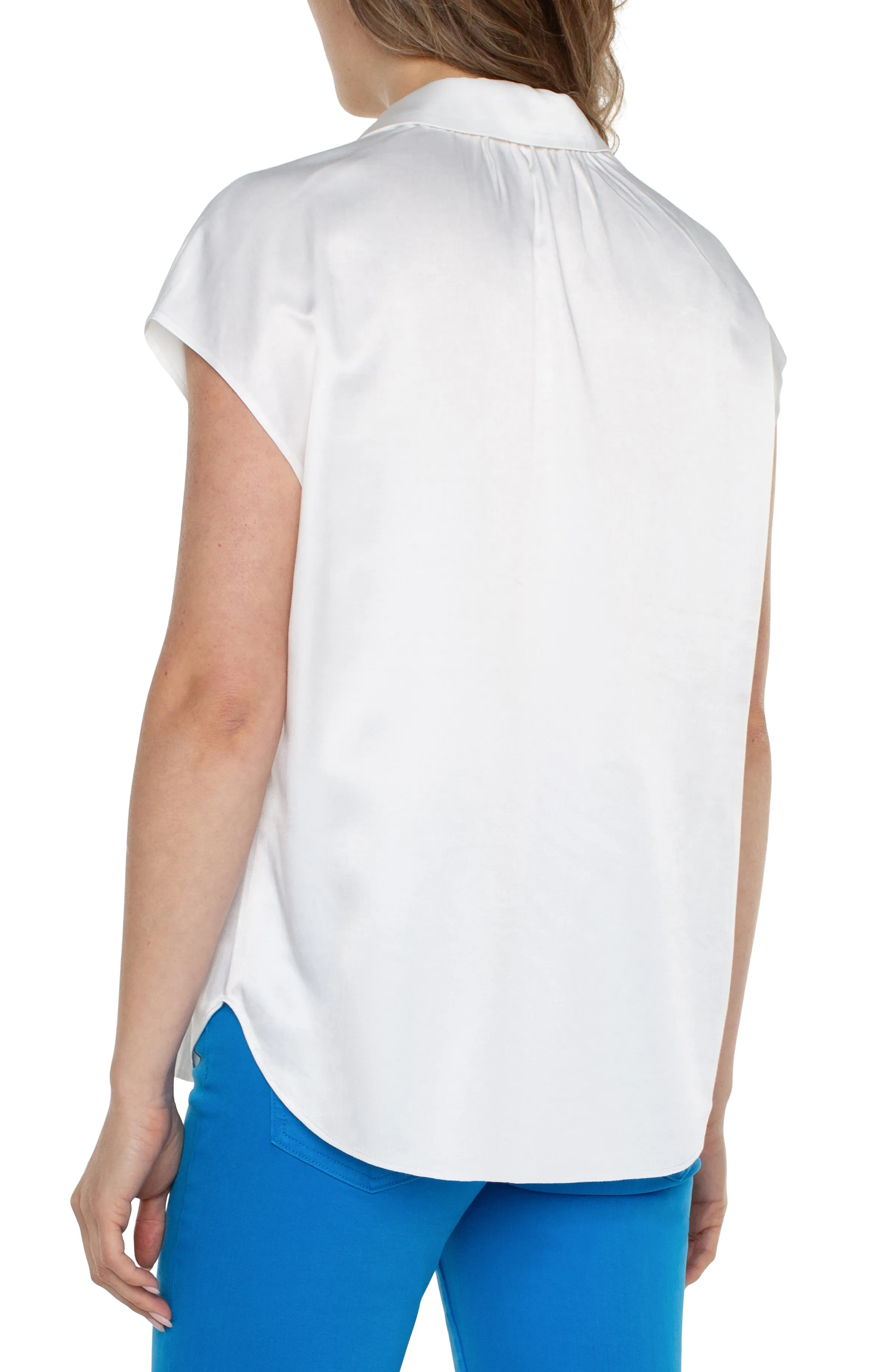Liverpool Dolman Sleeve Blouse with Collar and Button Front (White)