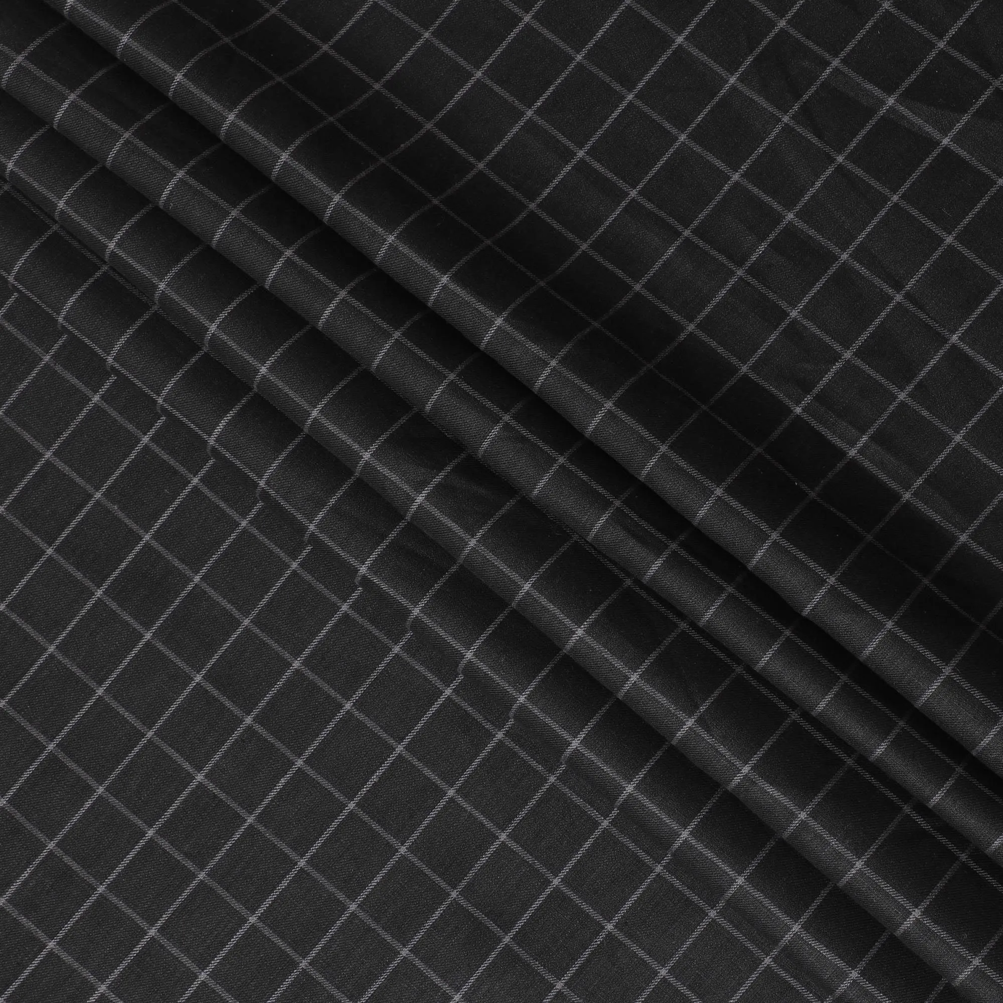 Luxurious Charcoal Grey Checkered Wool Blend Suiting Fabric - 150cm Width-D18582