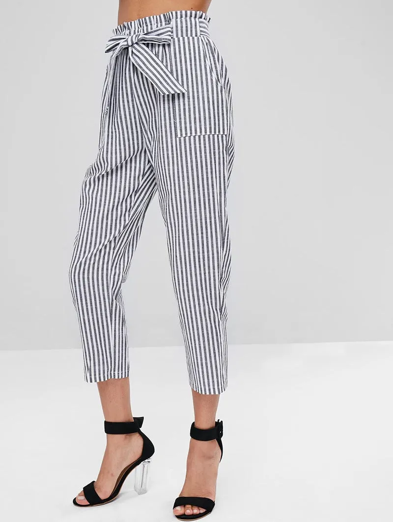 New mid-waist triped cropped pants