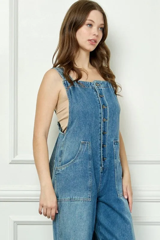 PANTS- Denim Multi Button Fatigue Overall