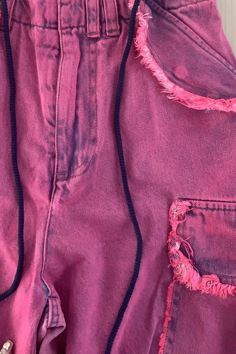 PF0215 Pink Denim Cargo Pants