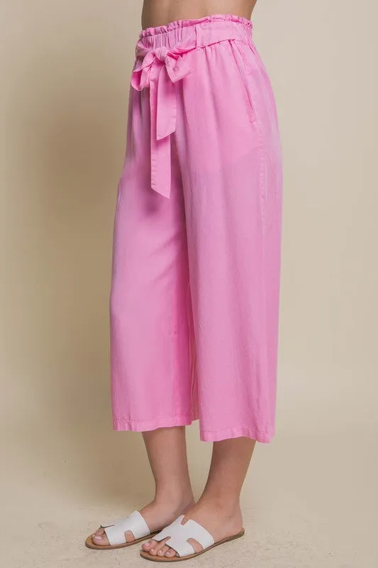 Pink High Rise Tie Waist Tencel Paperbag Pants
