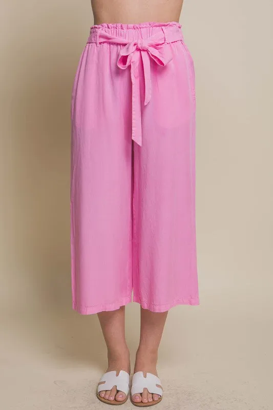 Pink High Rise Tie Waist Tencel Paperbag Pants