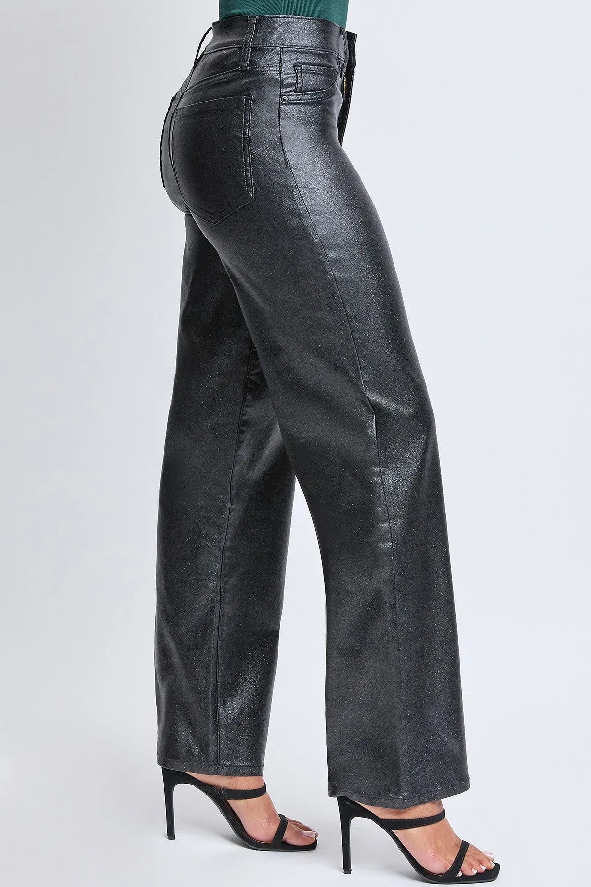Plus Size Rise Straight Leg Metallic Jeans- Black