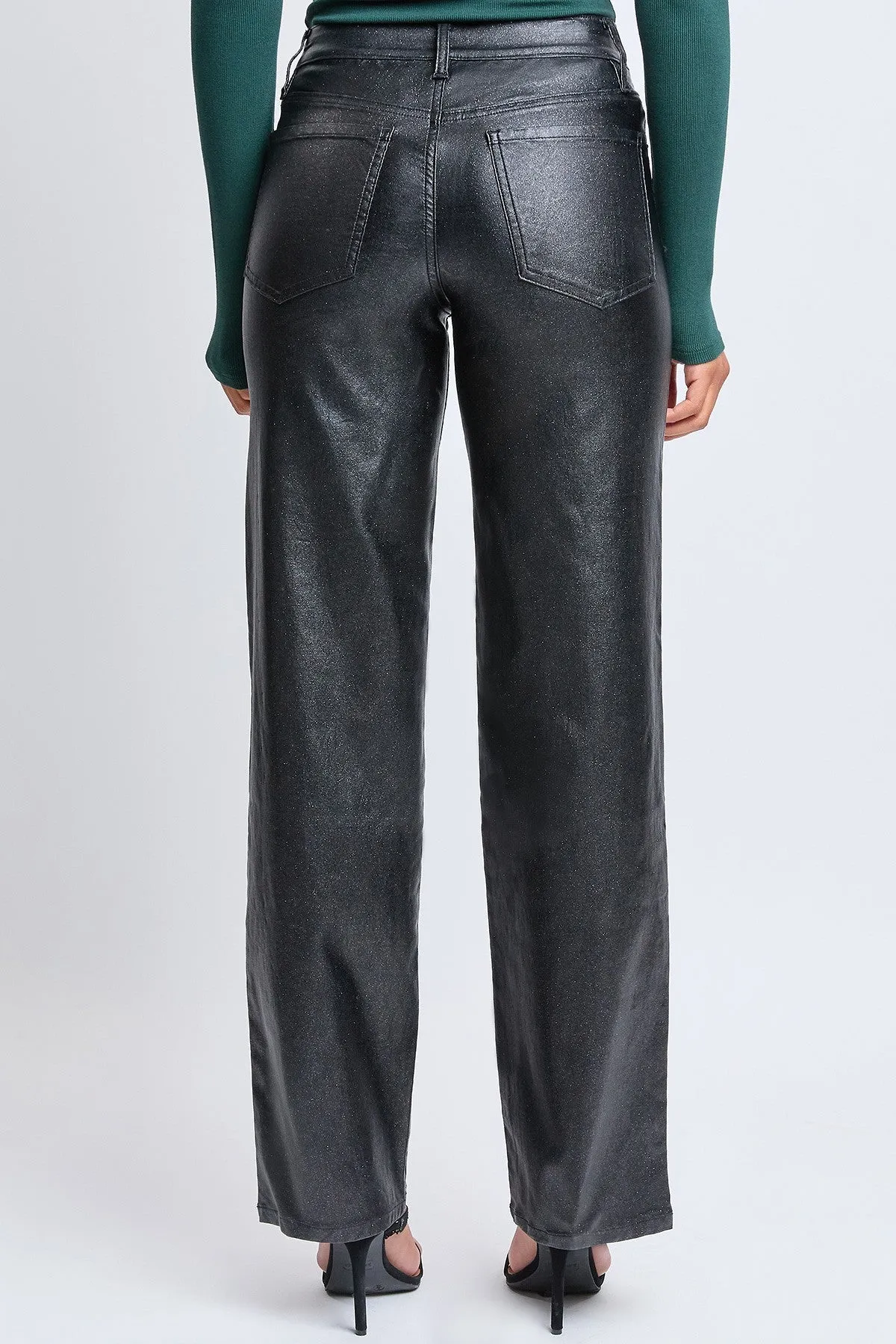 Plus Size Rise Straight Leg Metallic Jeans- Black