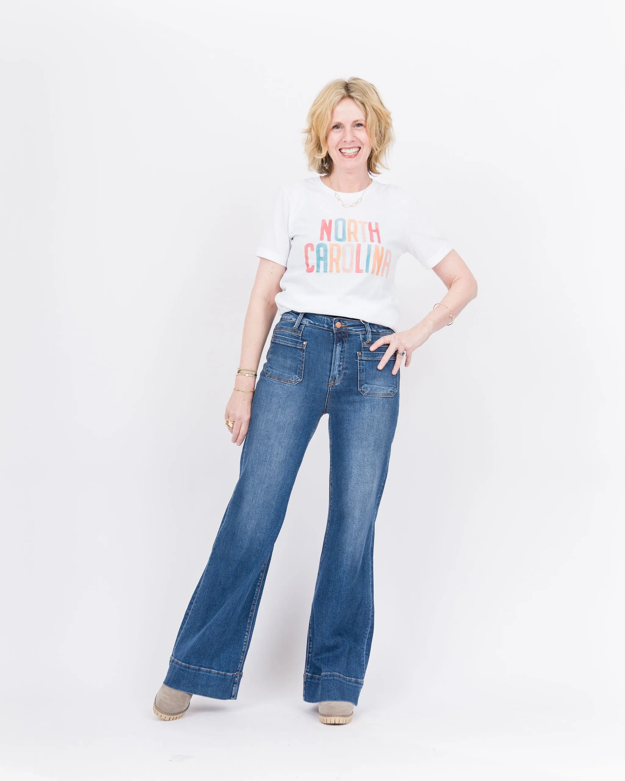 Risen High Rise Wide Flare Patch Pocket Jeans