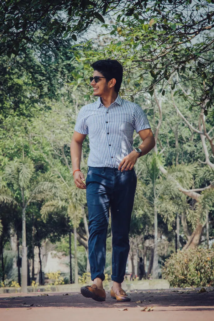 Striped Cotton Linen Slim Fit Shirt