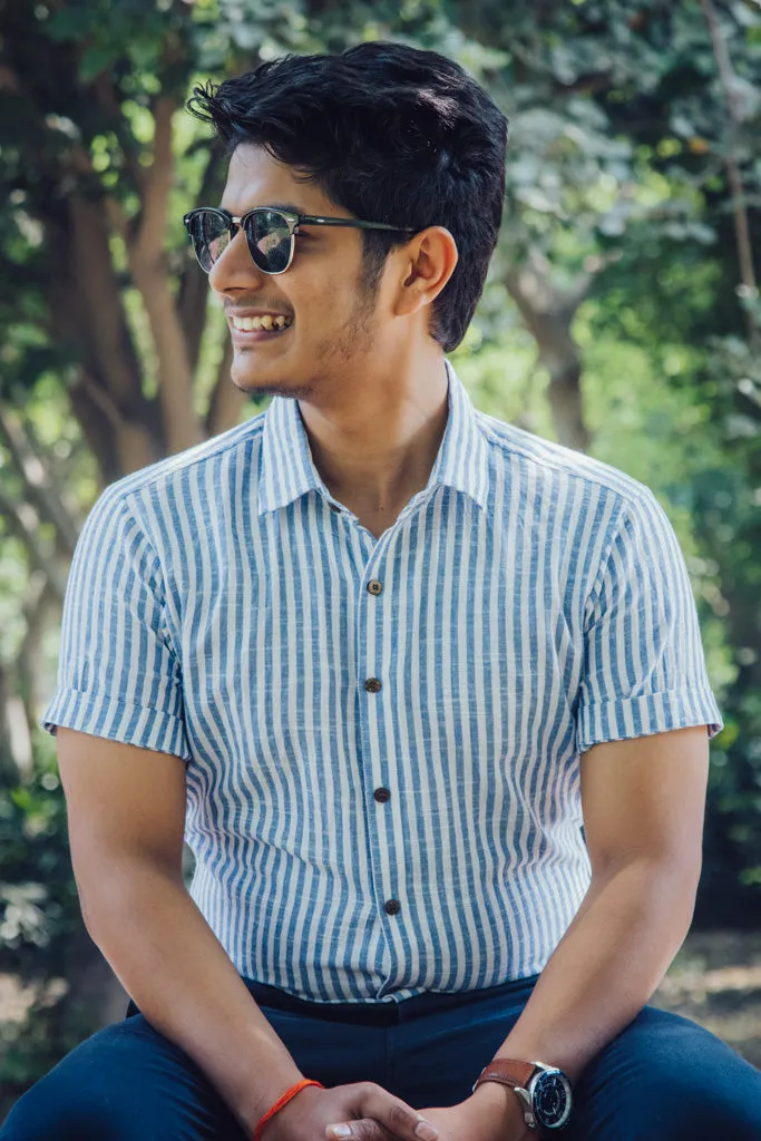Striped Cotton Linen Slim Fit Shirt