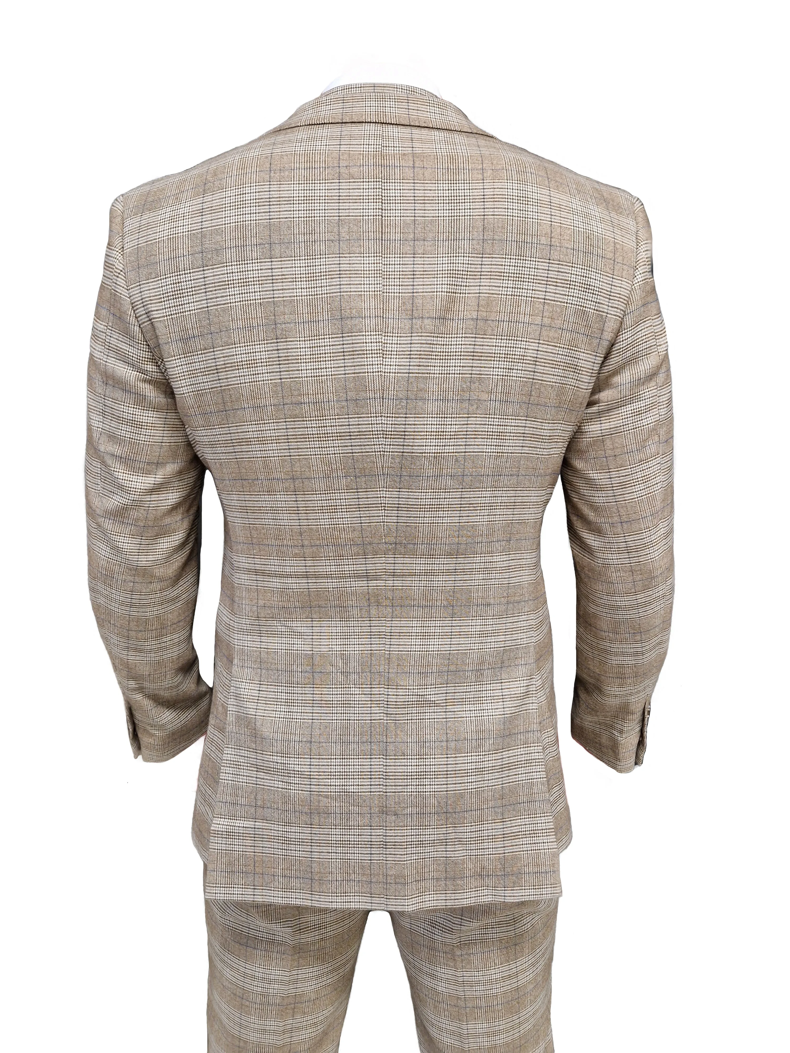 TAVERNY Captain - Men's Three-Piece Checkered Suit in Beige