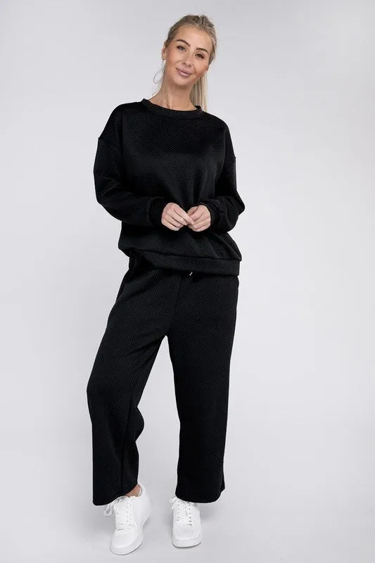 Textured Fabric Top and Crop Pants Set