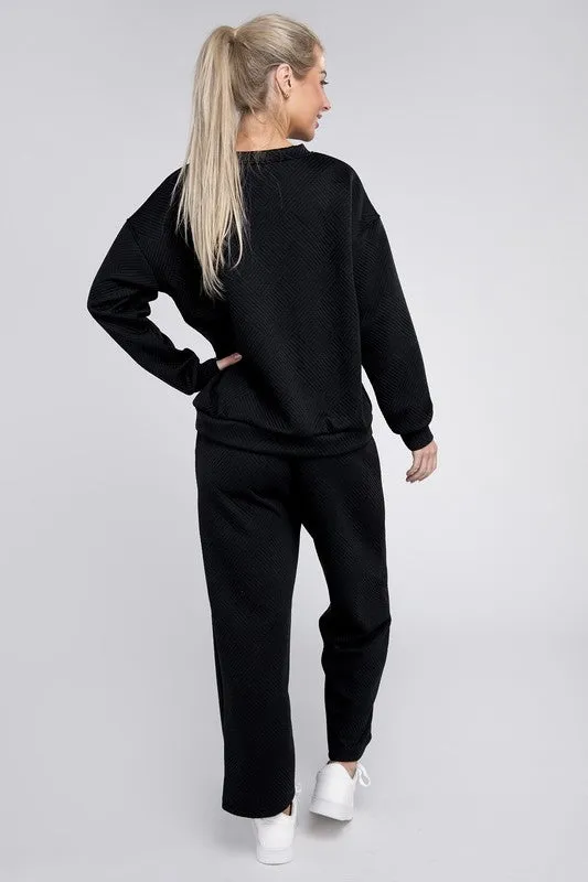 Textured Fabric Top and Crop Pants Set