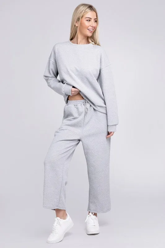 Textured Fabric Top and Crop Pants Set