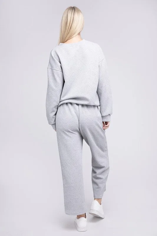 Textured Fabric Top and Crop Pants Set
