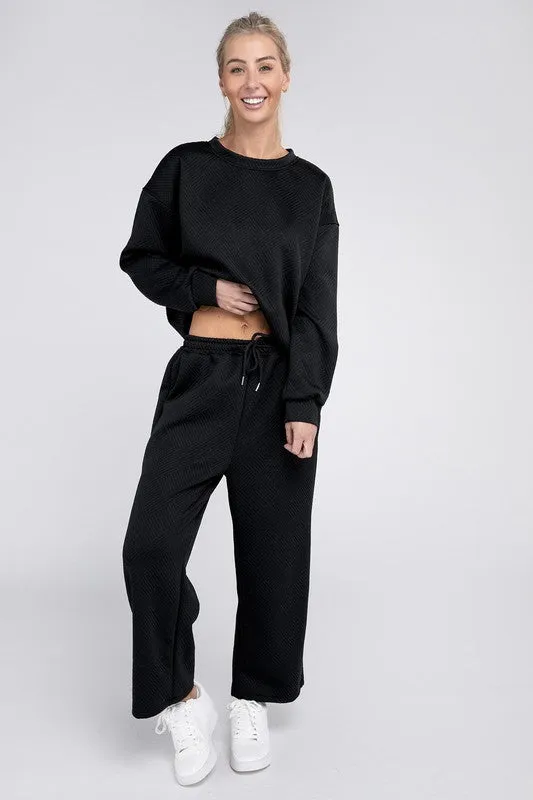Textured Fabric Top and Crop Pants Set