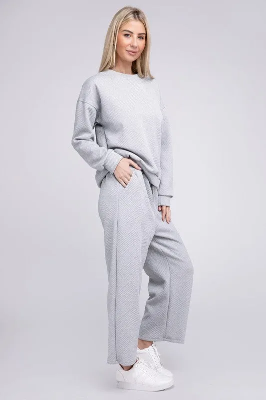 Textured Fabric Top and Crop Pants Set