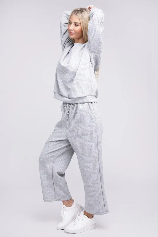 Textured Fabric Top and Crop Pants Set