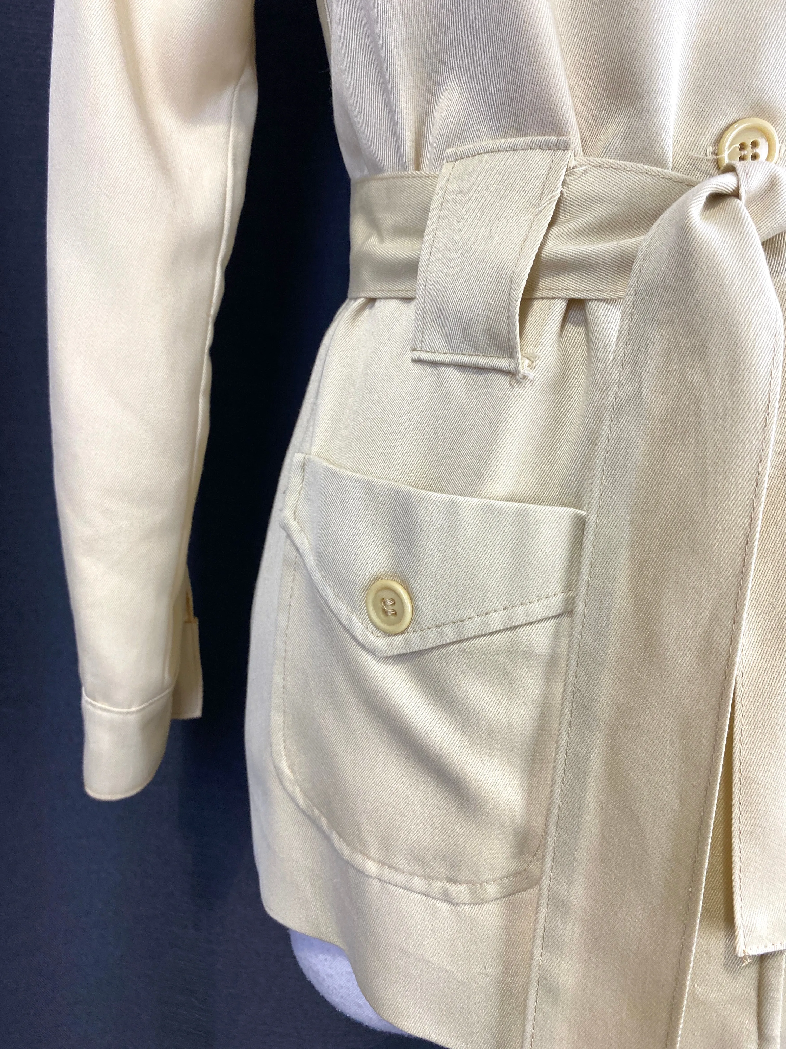 Vintage 1970s Cream 2-Piece Safari Jacket & Pants Set, XS