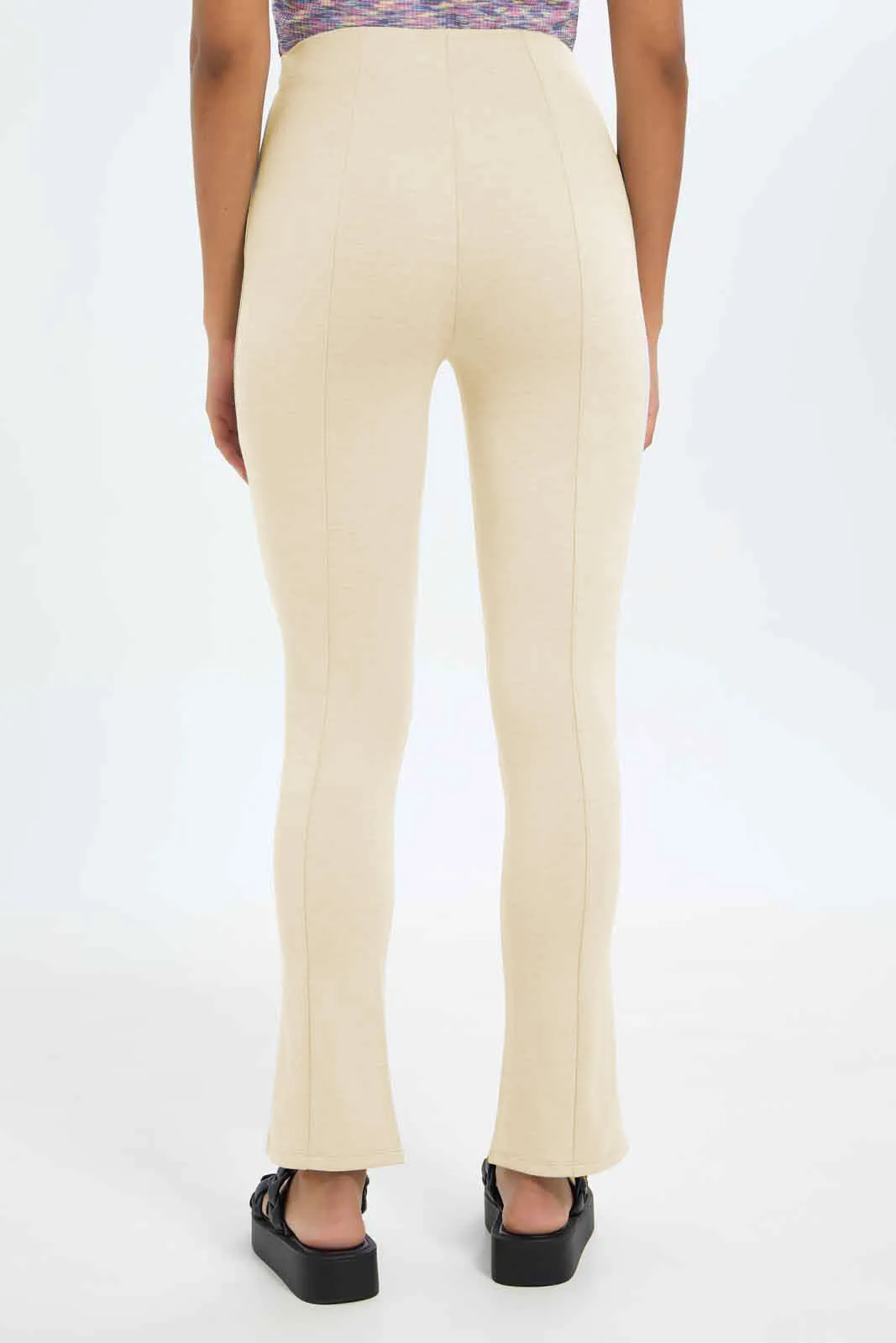 Women Beige High-Waist Straight Fit Trouser